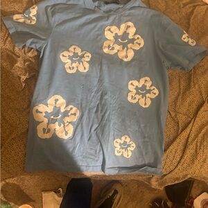 Floral Blue T-Shirt with White Accents
